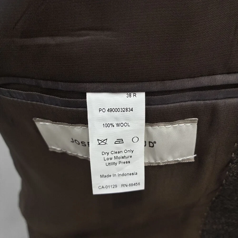 Joseph Abboud 38R Dark Brown Check Tweed Wool 2-Button Dual-Vent Sports Coat